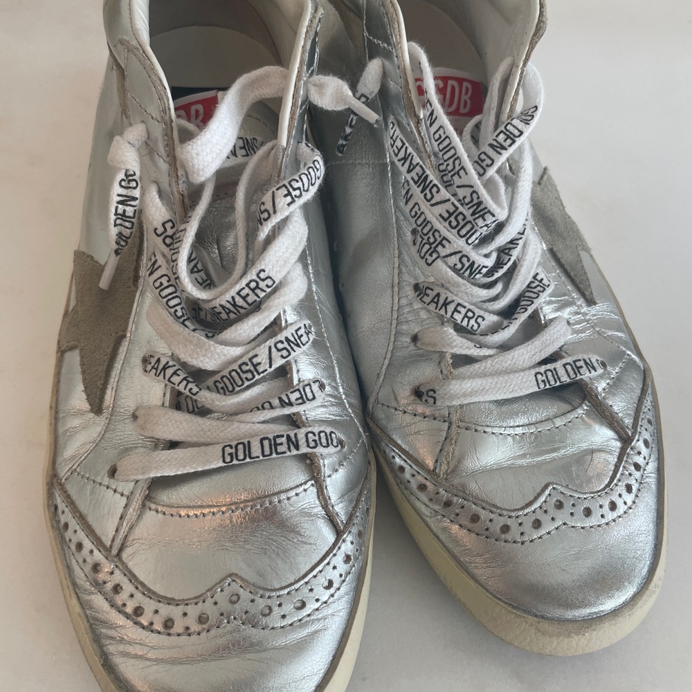 Golden Goose Metallic Silver Sneakers 38 mid star